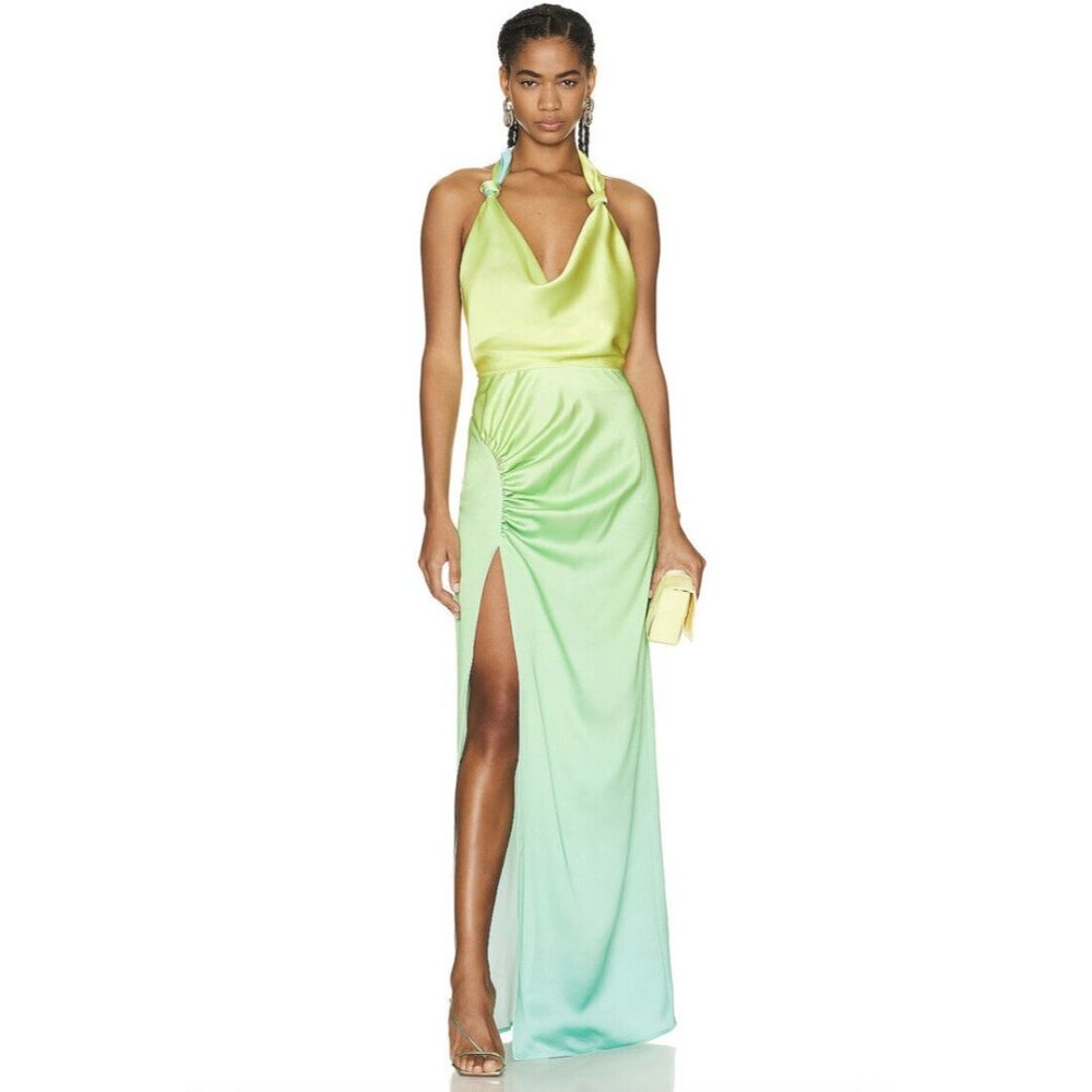 ILA Marella Dress Multi Yellow Green Halter Open Back